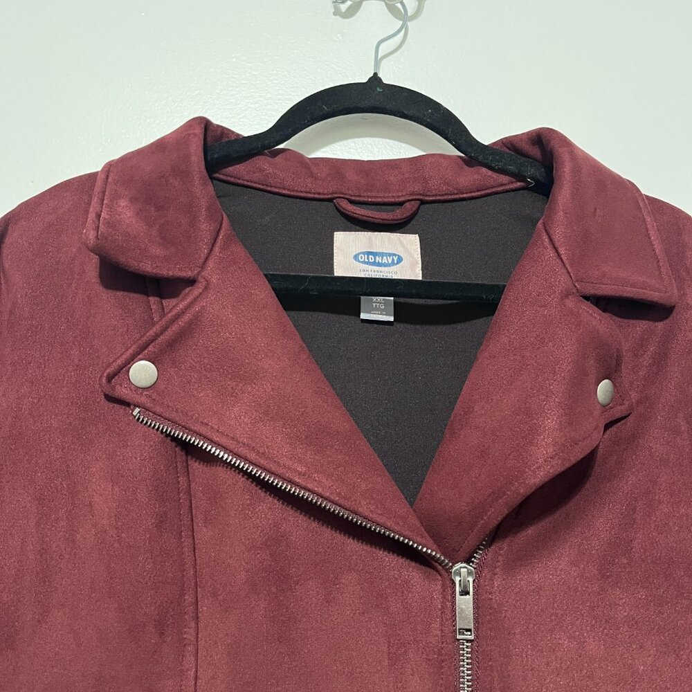 Old Navy Womens Faux Suede Asymmetrical Moto Jacket XXL Burgundy Edgy Biker Goth - Picture 3 of 6